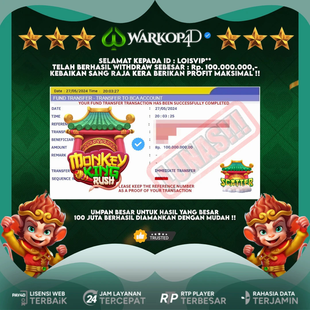 BUKTI JACKPOT DI MONKEY KING RUSH WARKOP4D !!