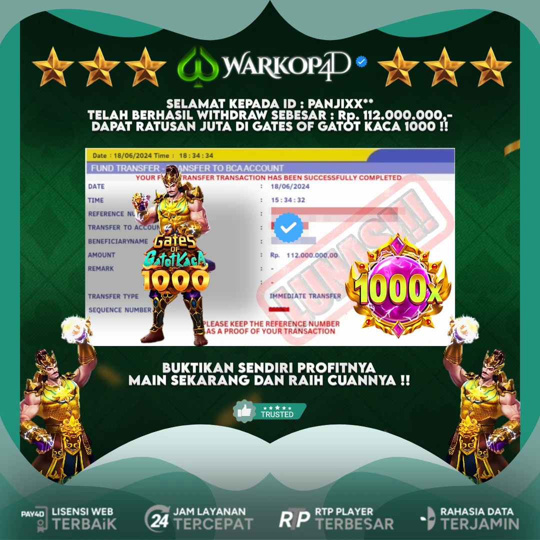 BUKTI JACKPOT DI GATES OF GATOT KACA 1000 WARKOP4D !!