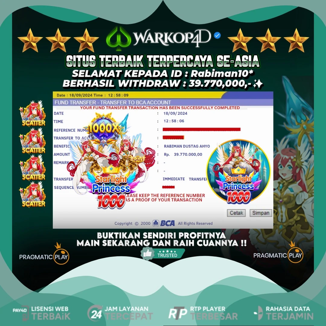BUKTI JACKPOT DI STARLIGHT PRINCESS 1000 WARKOP4D !!