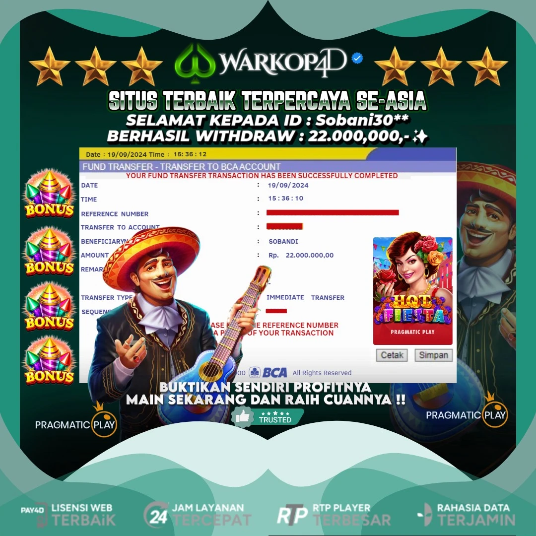 BUKTI JACKPOT HOT FIESTA DI WARKOP4D !!
