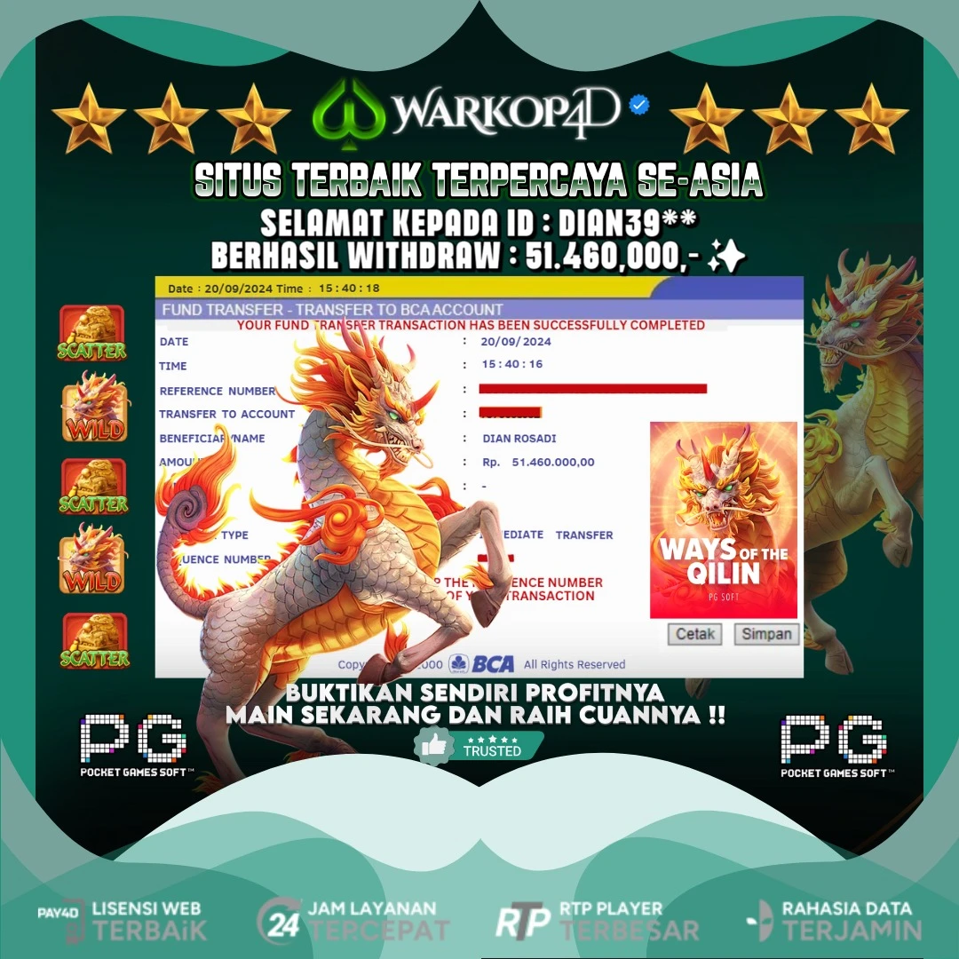 BUKTI JACKPOT DI WAYS OF THE QILIN WARKOP4D !!