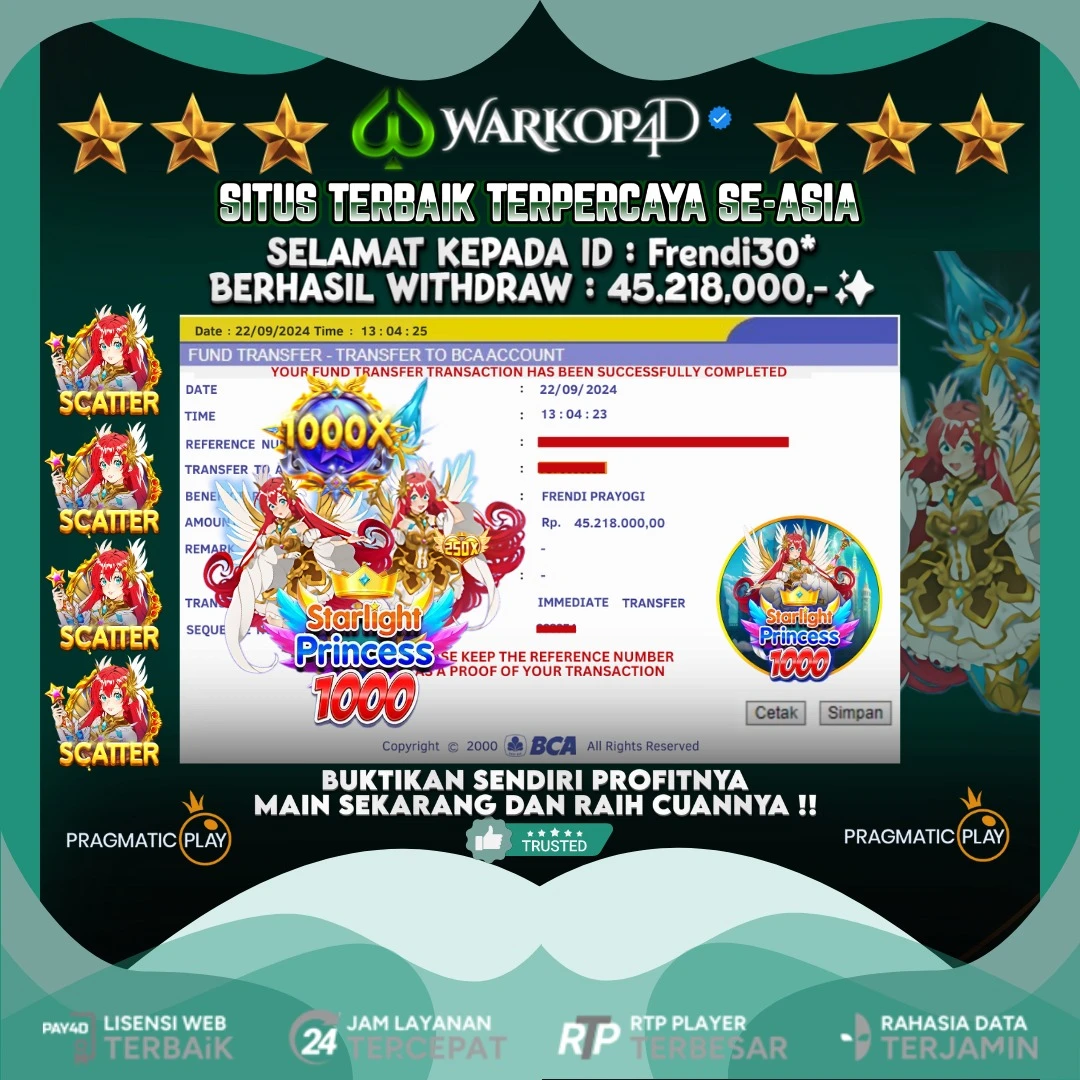 BUKTI JACKPOT DI STARLIGHT PRINCESS 1000 WARKOP4D !!