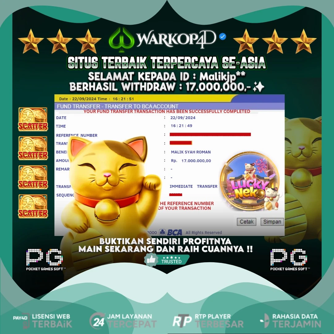 BUKTI JACKPOT DI  LUCKY NEKO WARKOP4D !!