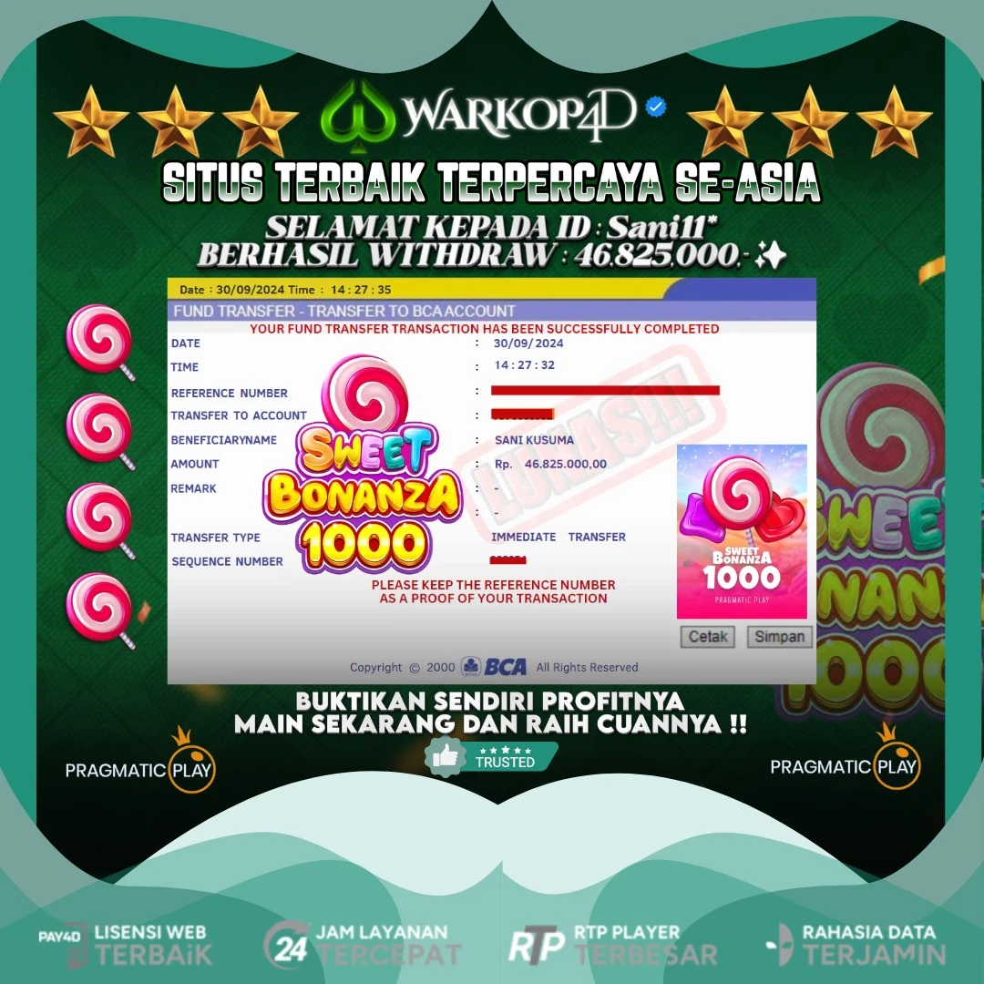 BUKTI JACKPOT DO SWEET BONANZA 1000 WARKOP4D !!