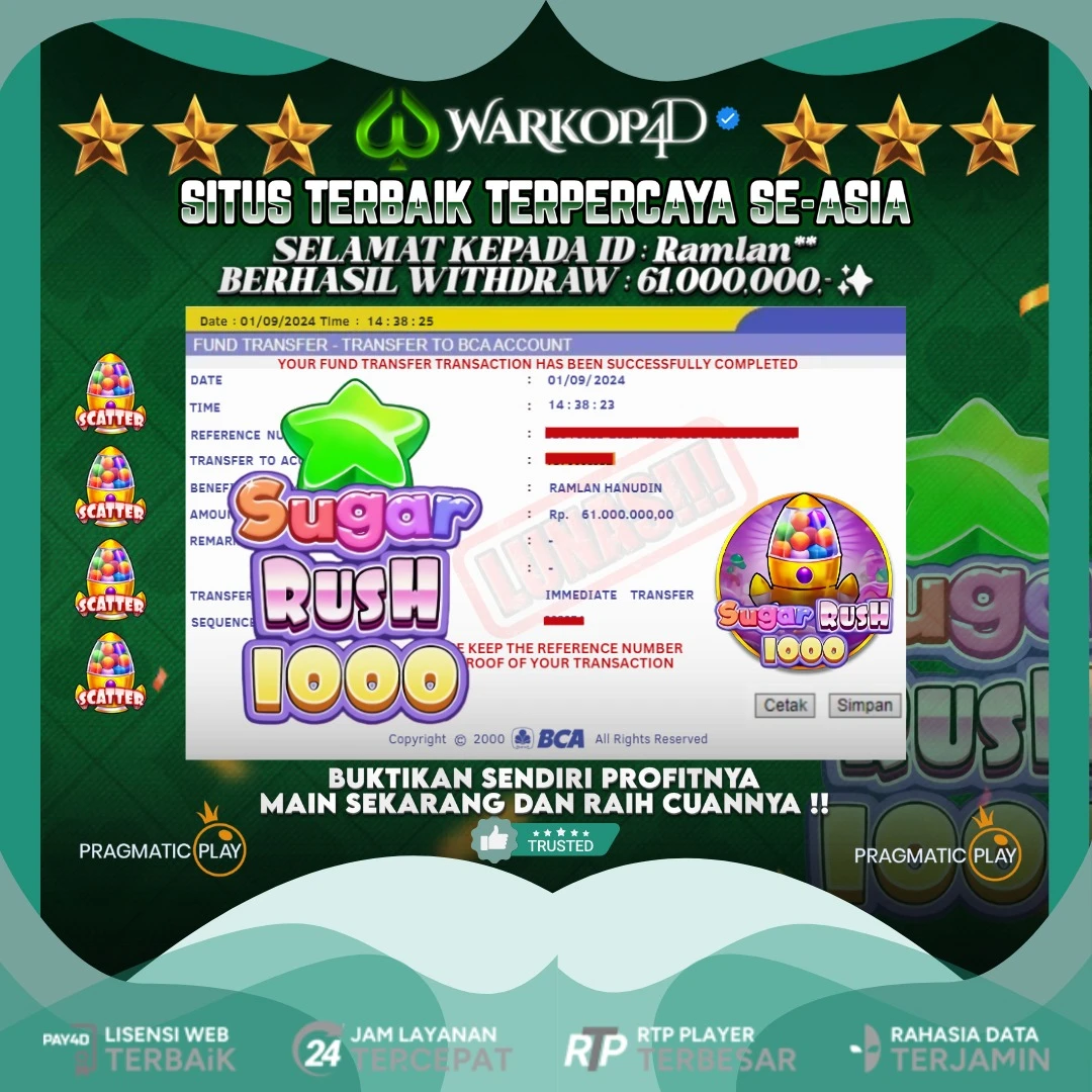 BUKTI JACKPOT DI SUGAR RUSH 1000 WARKOP4D !!