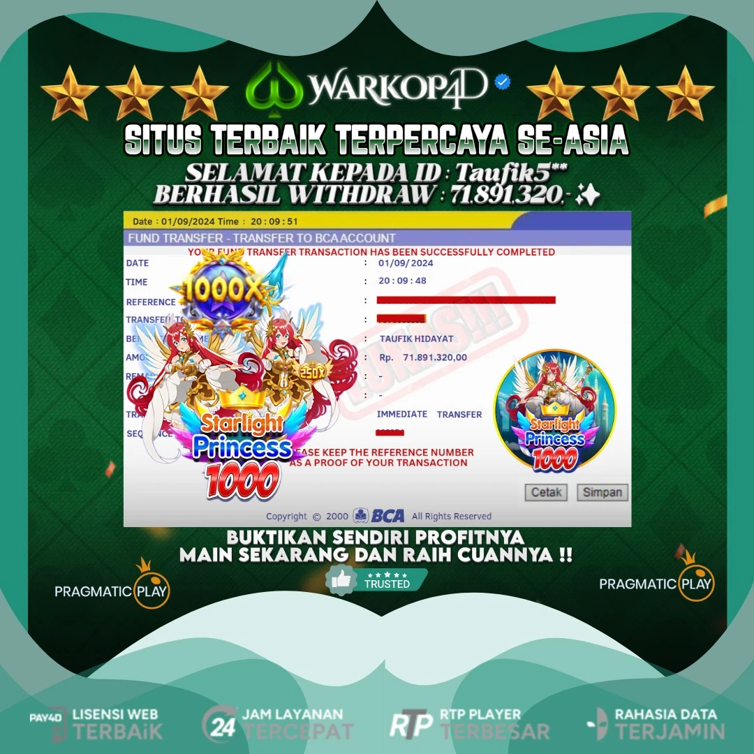 BUKTI JACKPOT DI STARLIGHT PRINCESS 1000 WARKOP4D !!