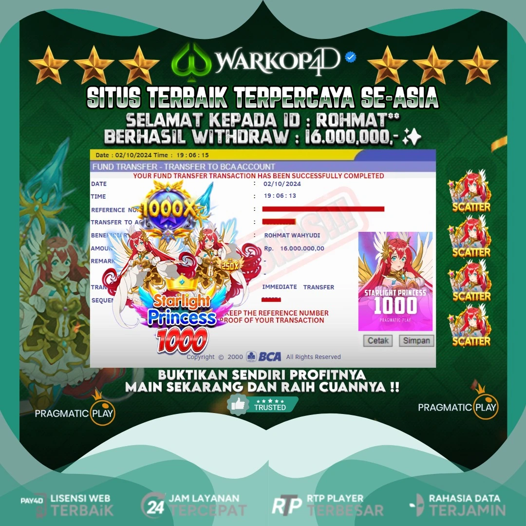 BUKTI JACKPOT DI STARLIGHT PRINCESS 1000 WARKOP4D !!